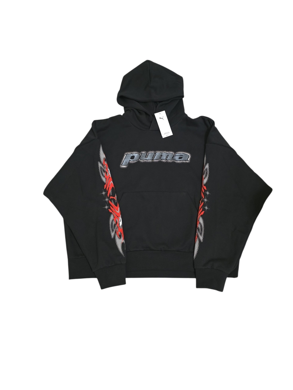 Puma Black Hoodie Crewneck with Red Graphic Side Panels
